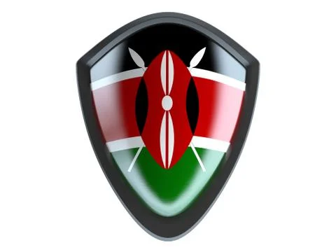 Kenya flag on metal shield isolate on white background. 스톡 일러스트