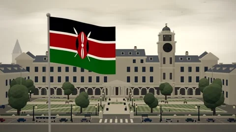 Kenya Flag Over University Campus Quadrangle seamless loop Stock Footage 344706775