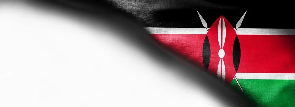Kenya flag pattern on the fabric texture on white background - right top corner Stockfoto's