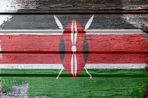 Kenya flag - realistic looking flag on a wooden surface Stock Illustration