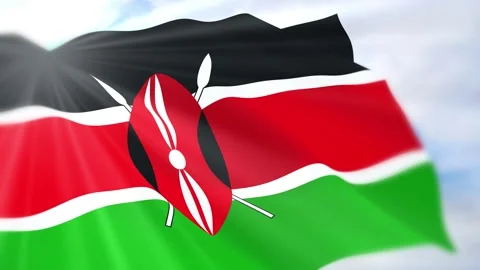 Kenya Flag Seamless Loop 4k 60fps on Sky Background Stock Footage 340625625
