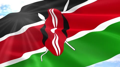 Kenya Flag Seamless Loop 4k 60fps on Sky Background Stock Footage 341562869