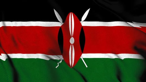 Kenya flag with shield and spears Stock Footage 314582354