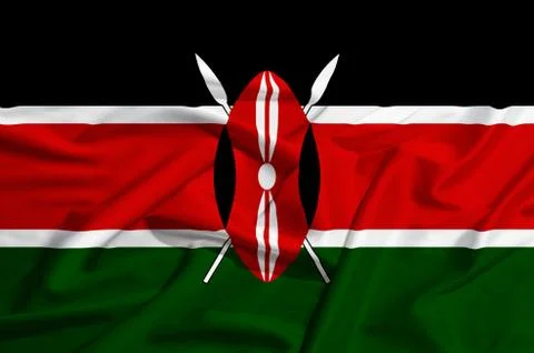 Kenya flag on a silk drape waving Stock Illustration
