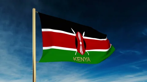 Kenya flag slider style with title. Waving in the wind with cloud background Stock Footage 48906249