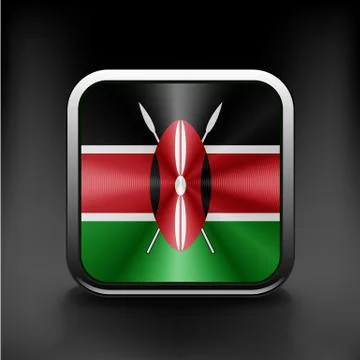 Kenya Flag square glossy button national white icon country 스톡 일러스트