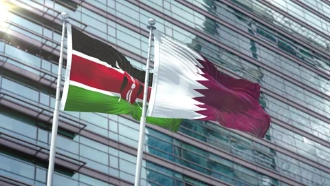 Kenya Flag VS Flag of Qatar Stock Footage 343561753