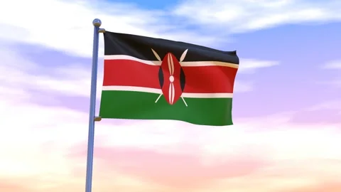 Kenya Flag waving in the high wind Stock Footage 154375973