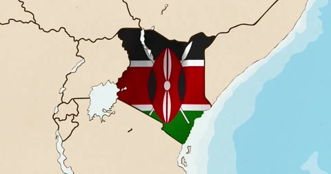 The kenya flag waving inside the country on a world map Video stock 339033268