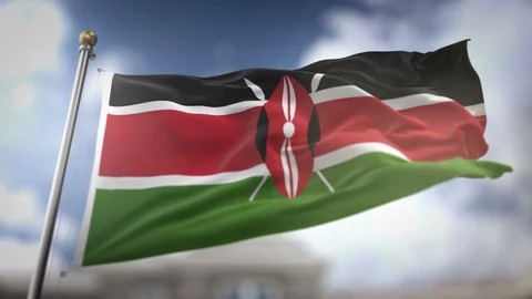Kenya Flag Waving Slow Motion 3D Rendering Blue Sky Background - Seamless L.. Stock Footage 75348214