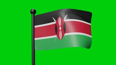 Kenya Flag Waving in Slow Motion on the green background. 3D Render Flag. N.. Stock Footage 230912072