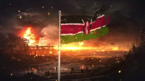 Kenya flag waving in war is torn Stock Footage 346008850