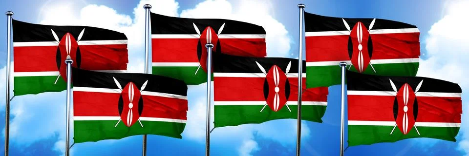 Kenya flags, 3D rendering, on a cloud background Stock Illustration