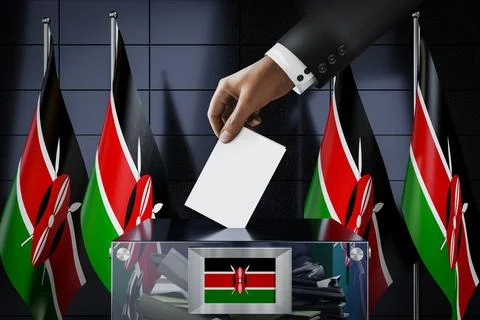 Kenya flags, hand dropping ballot card into a box Illustration