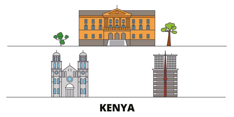 Kenya flat landmarks vector illustration. Kenya line city with famous travel Ilustración de archivo