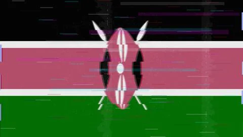 Kenya Glitch Flag Vector - RGB Split Digital Video Frame Design Stock Illustration