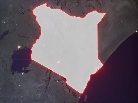 Kenya highlighted on night map Stock Illustration