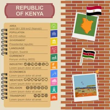 Kenya  infographics, statistical data, sights. Stock Illustration