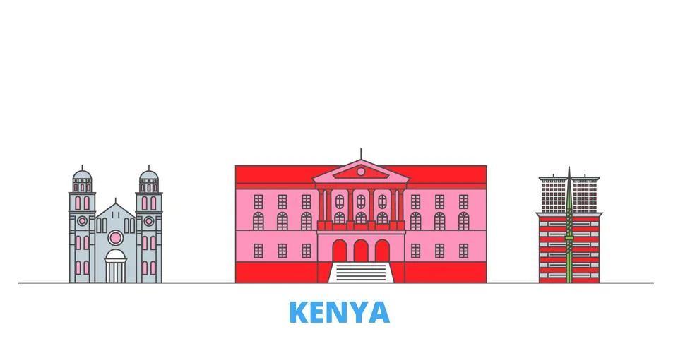 Kenya line cityscape, flat vector. Travel city landmark, oultine illustration Ilustración de archivo