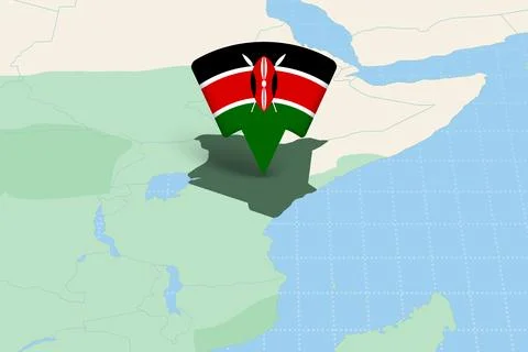 Kenya Location Highlighted on African Map with Flag Icon. Stock Illustration