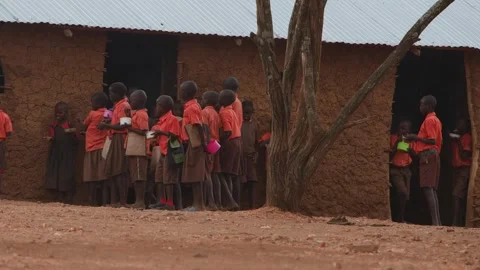 Kenya, Loima - May 5, 2025: Children of different ages in uniform stand in line Vidéo 312568355