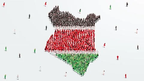 Kenya Map and Flag. A large group of people in the Kenyan flag color map. 4K Stock Footage 169209185