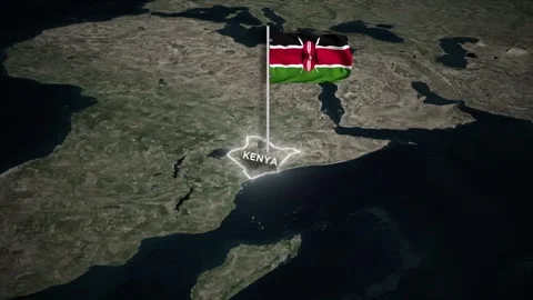 Kenya Map Animation, Waving of Kenya National Flag, Glowing Border on World Map 库存影片 334234611