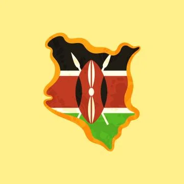 Kenya - Map colored with Kenyan flag Stock Illustration