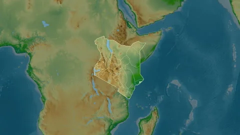 Kenya map - extract. Regions. Physical. Stock Footage 241733353