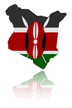 Kenya map flag 3d render with reflection illustration Stock Illustration