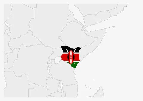 Kenya map highlighted in Kenya flag colors Stock Illustration