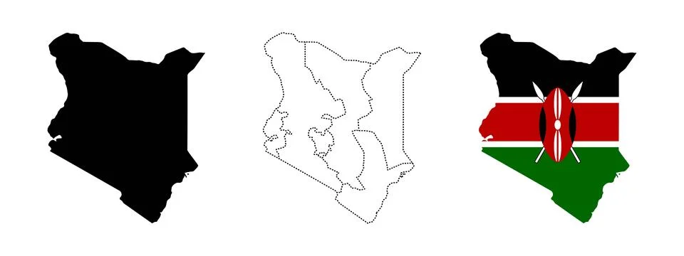 Kenya map icon. Silhouette, internal county map and flag-filled shape vecto.. Stock Illustration