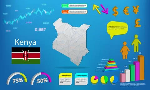 Kenya map info graphics - charts, symbols, elements and icons collection. Det Illustrazione stock
