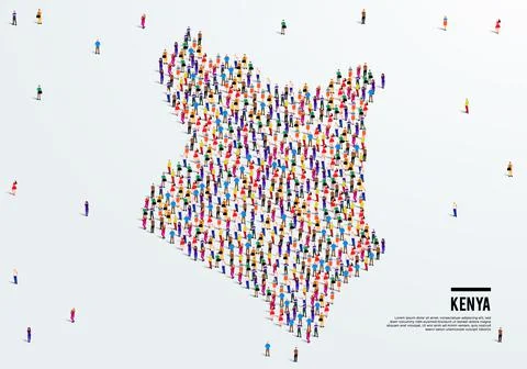 Kenya Map. Large group of people form to create a shape of Kenya Map. Stock Illustration