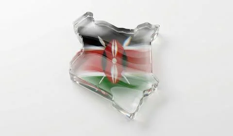 Kenya map outline with flag inside, glossy glass, white background, modern .. Stock Illustration