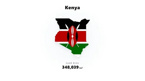 Kenya map silhouette with national flag colors and shield emblem over soft pale Stock Footage 345643765