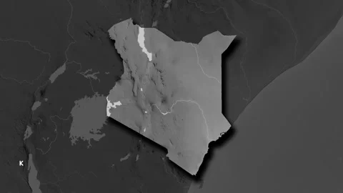 Kenya map - solid. Shadow. Grayscale. Labels Stock Footage 321617998