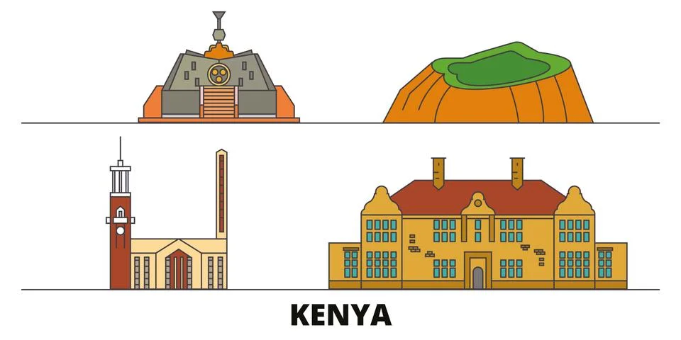 Kenya, Nairobi flat landmarks vector illustration. Kenya, Nairobi line city with Ilustración de archivo