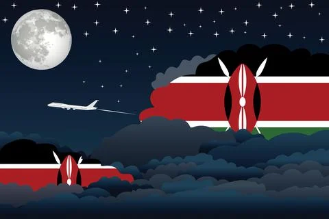 Kenya Night Clouds Airplane Vector Illustration Stock Illustration