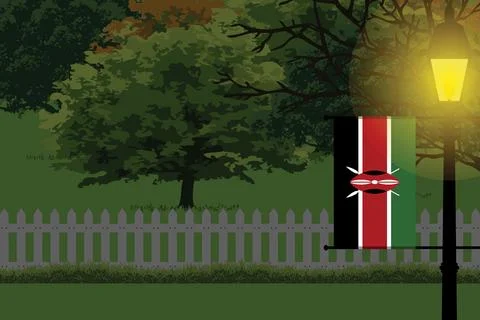 Kenya Night Trees Lamp Vector Illustration Stock Illustration