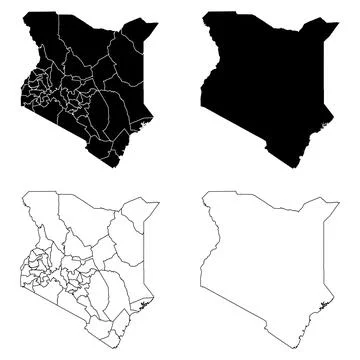 Kenya Outline and Solid Fill Map Set. Stock Illustration