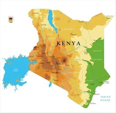Kenya physical map Stock Illustration