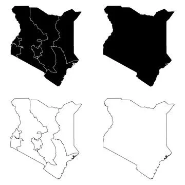 Kenya Region Outline and Solid Fill Map Set. Stock Illustration