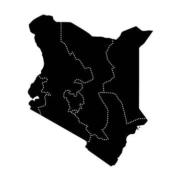 Kenya regional borders map. Black silhouette of Kenya with visible administ.. Stock Illustration