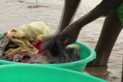 Kenya river laundry 01 Stock Footage 607864