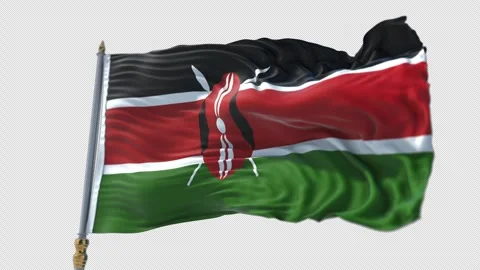 Kenyan Flag on a flagpole Waving on Transparent Alpha Background Stock Footage 292129771