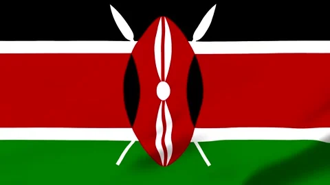 Kenyan flag with Maasai shield and spears waving in wind Vídeos de archivo 343317270