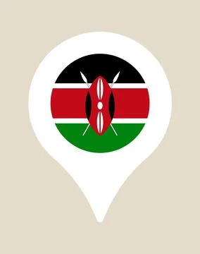 Kenyan flag with Maasai shield inside a map location pin icon symbolizing t.. Stock Illustration