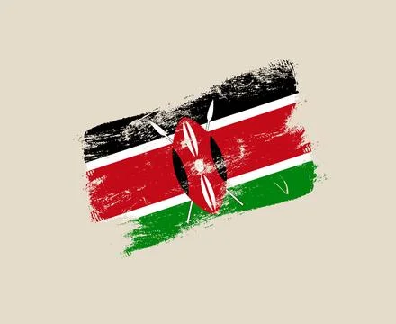 Kenyan flag vector painted with a rough grunge brush stroke on a neutral ba.. Stock Illustration
