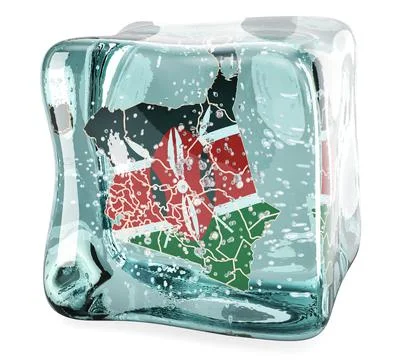 Kenyan map frozen in ice cube, 3D rendering Stock Illustration